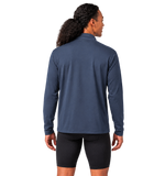 Back view of model wearing the CNO IMM Men's Brooks Dash 1/2 Zip in Blue Slate
