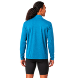 Back view of model wearing the CNO IMM Men's Brooks Dash 1/2 Zip in Heather Cerulean