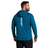 CNO IMM Brooks Men's Notch Thermal Hoodie - Heather Ocean back angle, thigh-up model