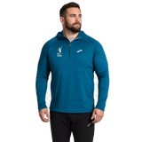CNO IMM Brooks Men's Notch Thermal Hoodie - Heather Ocean front angle, thigh-up model