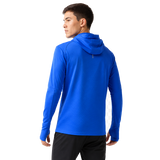 CNO IMM Men's Brooks Notch Thermal Hoodie - Neo Blue back angle, thigh-up model