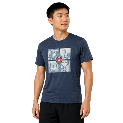Men's Indy Medal Series Performance Tee on male runner, front view